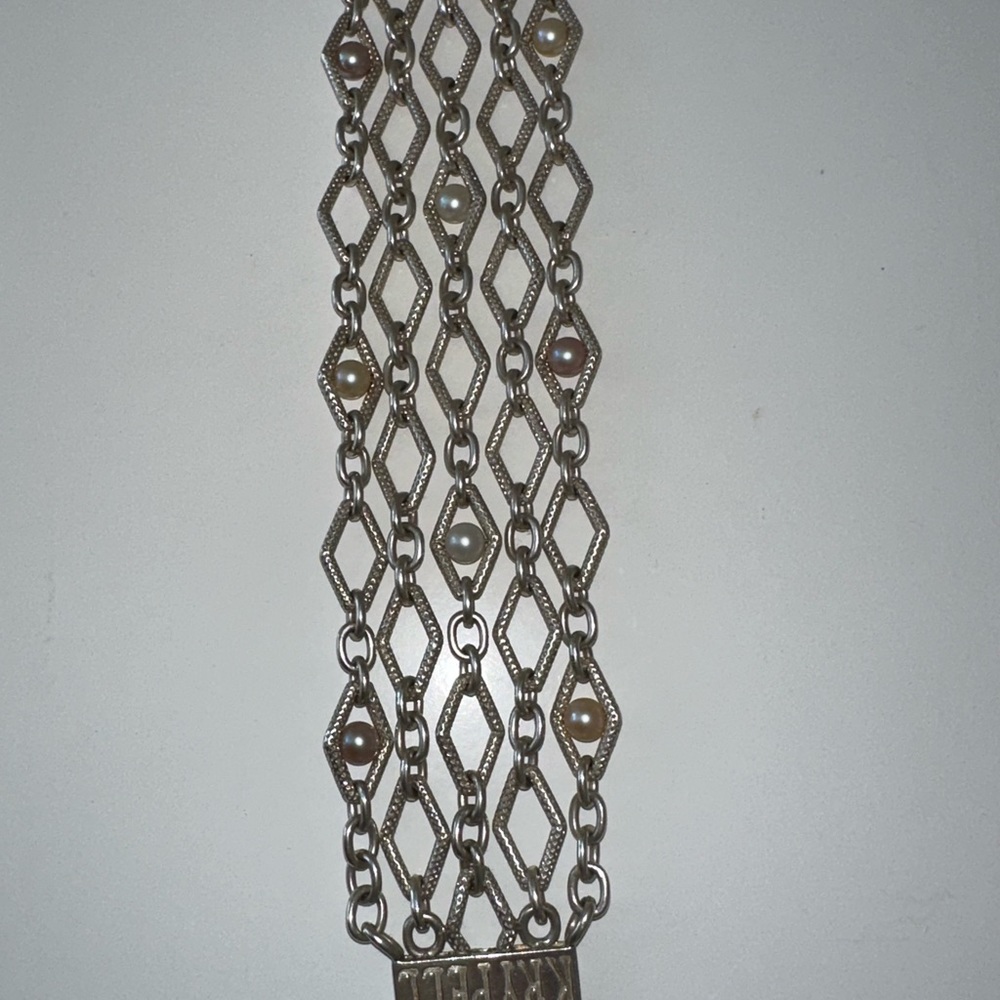 Beautiful Charles Krypell sterling silver and pearl bracelet with 14k accents. - Picture 2 of 6